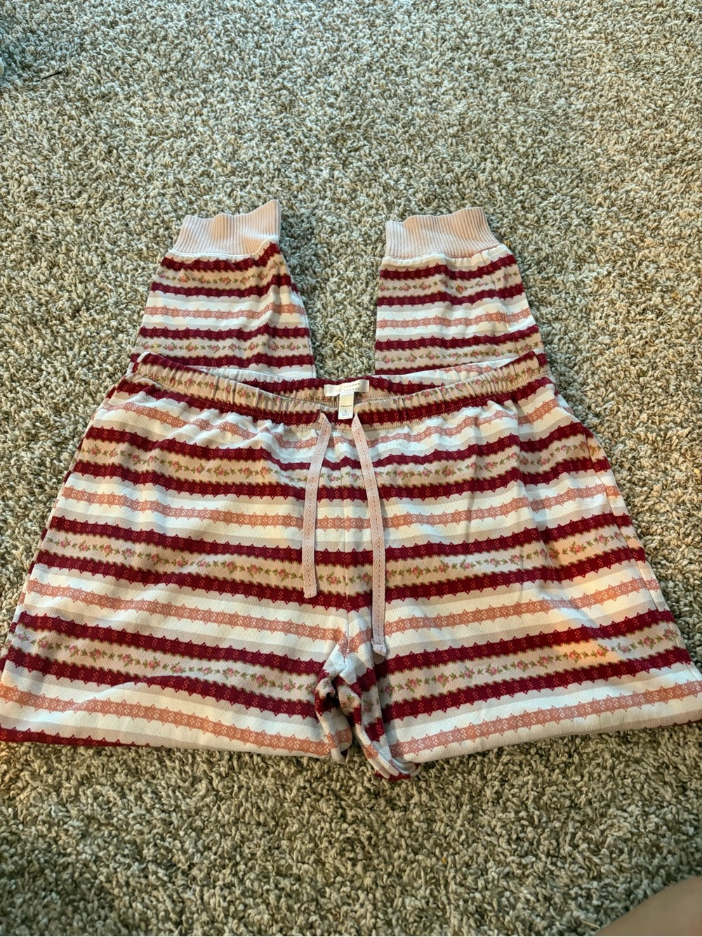 LC Lauren Conrad Pink and Burgundy Striped Knit Pajama Pants